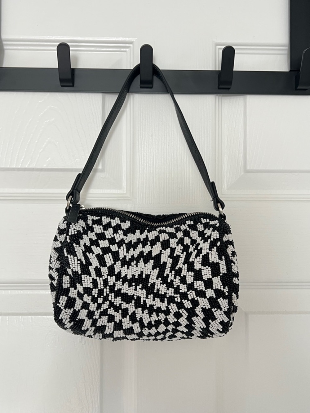 Monochrome Beaded Mini Shoulder Bag - Black & White